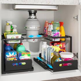 Organizer2-in-1 Kosiwu Kscj-ff09 Double Drawer Under Sink Organizer Pull Out Cabinet Large Vo