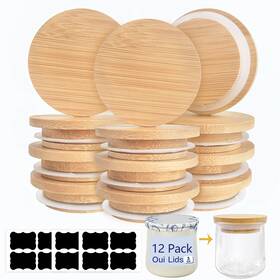 Oui-zhu-8ps Kreapa Oui Jar Lids 12pack Yogurt - Made Of Natural Bamboo Wood With Si