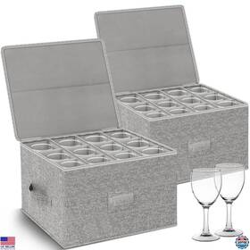 B0drsn5k1d Kukikan Stackable Wine Glass Storage Box 2-pack Hard Shell Cases For 24 Glasses