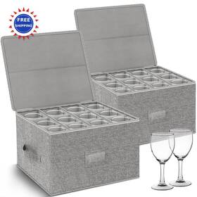 Wine2p Kukikan Wine Glass Storage Box 2 Pack Stackable Hard Shell Top Sides Bottom Grey Wine2p Kukikan Wine Glass Storage Box 2 Pack Stackable Hard Shell Top Sides Bottom Grey