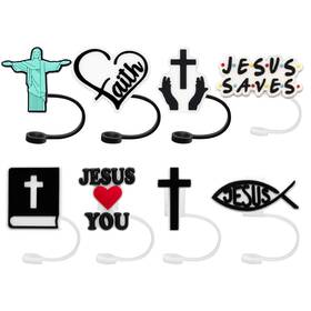 Best36 Kwoyos Silicone Jesus Straw Covers 8mm Christian Style Black White