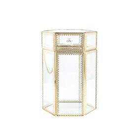 L-lei 788125633340 Makeup Brush Holder With Lid Clear Glass Organizer Gold Ma