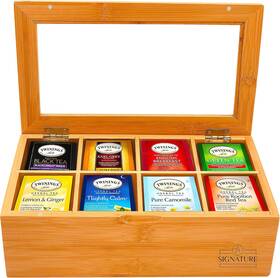 La Signature 744759876126 Natural Bamboo Tea Box Storage Organizer- 8 Compartments Bag Holder With Cle