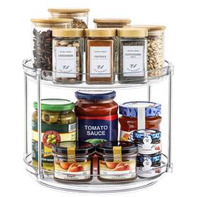 2czp-tm-1 Landneoo 2 Tier Non-skid Acrylic Lazy Susan Turntable Organizer - Rotating Spice Rack
