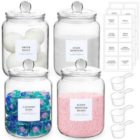 4xblg Landneoo 4 Pack Glass Jars With Lids And Labels Containers For Laundry Room Org