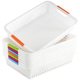 L-plasticbasket-4color-8pc Lawei 8 Pack Large Plastic Storage Basket With Handle - 15 X 10 3 Inch Pant