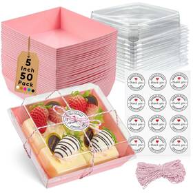 Leafiew 197644619818 50 Pack Small Clear Treat Boxes - Dessert To Go 5inch Disposa
