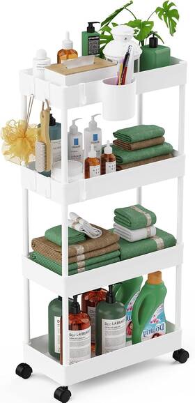 Fxk-1 Lehom Slim Rolling Storage Cart - 4 Tiers 7.1w X 15d 36h Pear White