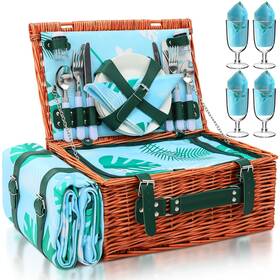 Koo-leinuosen-0795 Leinuosen Tropical Wicker Picnic Basket Kit For 4 Persons With Waterproof Gre