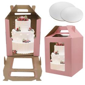 P-10x10-12x12 Lekaotsh 2 Pack Tall Cake Boxes With Window Large Tiered 10x10x12 And 12x12x14 Inch Wi
