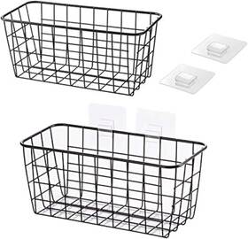 Lelecat 722794096389 Hanging Kitchen Baskets For Storage Adhesive Sturdy 2 Pack Black