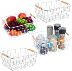 Lelecat 722794096464 White Wire Baskets With Handles Storage Medium New-white4