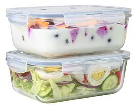 Gl918 Leraze 4pc Set Of 8 Cup Large Glass Food Storage Containers With Lids - Airtight Mea