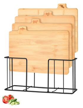 Ld-cb001 Lexda Bamboo Cutting Board Set With Meatal Stand 4pcs Eco-friendly Labeled T