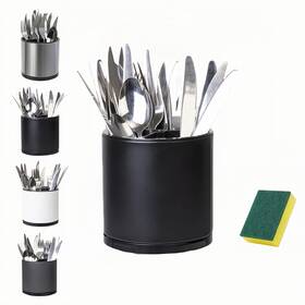 H3062 Libodour Utensil Holder 360 Rotating Kitchen For Counter Cooking Silv
