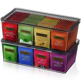 22027 Lifewit Plastic Black Tea Bag Organizer Divided Storage Bin Box With 8 Compa