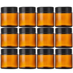 Lil Ray 825665164153 4 Oz Round Amber Glass Jar With Inner Liners And Black Lid 12pcs