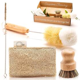 Linea Gear 195893271528 Bamboo Dish Brush Set Complete Sustainable And Compostable Sponge Scrubber