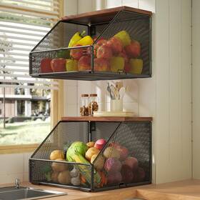 Wssglxxl02 Litwaro Stackable Fruit Basket For Kitchen Countertop Space 2 X Extra Large Black