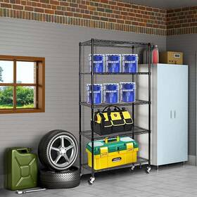 Liveditor 698451950366 5-tier Nsf-certified Steel Wire Shelving With Wheels Black