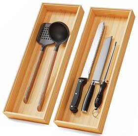 G-a176 Lochantie Long Bamboo Kitchen Drawer Organizer Boxes 17 Inch X 6 Stackable Wood Silve