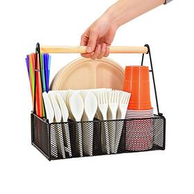C-b01 Losady Wood Handle Silverware Caddy For Party Paper Plate Organizer Counter