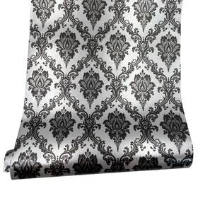 302001 Lovefaye Yifely Retro Black Damask Furniture Paper Self-adhesive Shelf Liner Light Gre