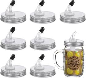 Lyus-lids-8pcs-sl-240321 Loyorty 8pcs 70mm Mason Jar Pour Spouts Lid With Flap Regular Mouth Silver