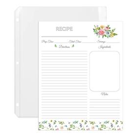 Lubudingjoy 650971708438 Recipe Binder Paper 8.5 Inch X11 30 Count Full-page Floral Sheets Plastic Sleeves