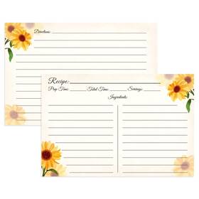 Lubudingjoy 742420351415 60pcs 4 Inch X6 Sunflower Recipe Cards Double-sided For Wedding Housewarming Gift