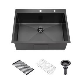 Lh001s Lucky Horse 25 Black Drop In Kitchen Sink Luckyhorse 25x22x10 Inches 16 Gauge Nano