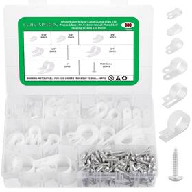 Lk-300 Lukaisen 300pcs White Cable Clamps Assortment Kit Nylon Plastic R-type 6 Sizes 3/16ftft