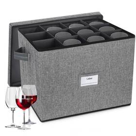 Lk-gs2539-grey-1p Lukeline Stemware Storage Container Stackable Wine Glass Box With Di
