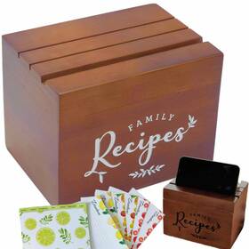 Lumicook 860005798230 Recipe Holders Box With 100 4x6 Cards And 7 Dividers Wooden Gift Fo