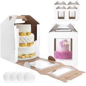 10x10x12-4 Luxoriam 4 Pack Tall Cake Boxes 12x12x14 And 10x10x12 Inches With Board - Large Dis