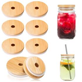 8pcs-masonjar Lythe 8 Pack Mason Bamboo Jar Lids With Straw Hole Reusable Canning 8pcs-masonjar Lythe 8 Pack Mason Bamboo Jar Lids With Straw Hole Reusable Canning