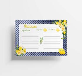M Market On Mainstreet 689585956898 Recipe Cards 4 Inch X6 50 Pack Fill-in-the-blank Mediterranean Lemon Design