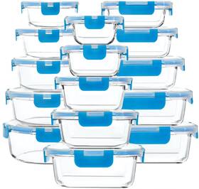 Glass-tupperware-set-15-blue M Mcirco 30 Pieces Glass Food Storage Containers With Upgraded Snap Locking L Glass-tupperware-set-15-blue M Mcirco 30 Pieces Glass Food Storage Containers With Upgraded Snap Locking L