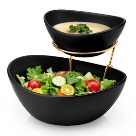 Malacasa 926681758938 2 Tier Chip And Dip Serving Set With Metal Stand Ceramic Appetizer B