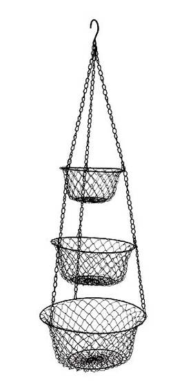 Basket2024 Malmo 3-tier Wire Fruit Hanging Basket Vegetable Kitchen Storage Black