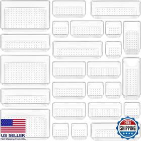 B08kxkvt4k Martha Stewart 25 Pcs Clear Plastic Drawer Organizers Set - Versatile Storage Bins For Home