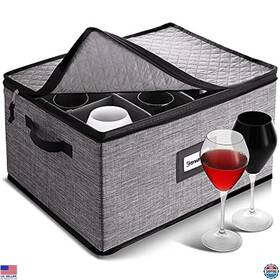 B096125rdw Martha Stewart Stackable Wine Glass Storage Box With Dividers Hard Shell For 12 Glasses