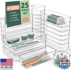 B0b5fhswkt Martha Stewart 25 Pcs Clear Plastic Drawer Organizers Set For Makeup Kitchen Office And More