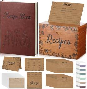 Maxdot 705353487125 280 Pcs Recipe Cards And Book Set Vintage Wooden Box Rustic Kraft Maxdot 705353487125 280 Pcs Recipe Cards And Book Set Vintage Wooden Box Rustic Kraft