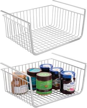06095-mdkeu Mdesign Metal Under Shelf Basket For Kitchen Storage - Wire Farmhouse Chrome