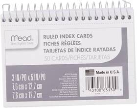 Mea63130 Mead Index Cards Spiral Ruled 3 Inch X 5 White 1 Count Pack Of