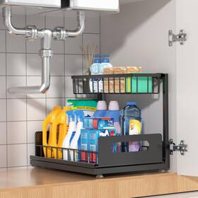 Uso-0011 Meratia Under Sink Organizer 2 Tier Pull Out Cabinet Slide Metal Cab Inch