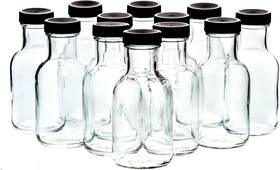 Mho Containers 857697008365 8oz Glass Bottles With Black Plastic Caps Reusable Stout 8 Ounce Clear