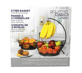 Mikasa 025398224579 Gourmet Basics 2 Tier Basket Stand With Banana Hook Good Condition Mikasa 025398224579 Gourmet Basics 2 Tier Basket Stand With Banana Hook Good Condition