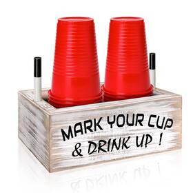 Mincord 606600730943 Wood Double Disposable Cup Holder With Marker Slot Mark Your And Drink U